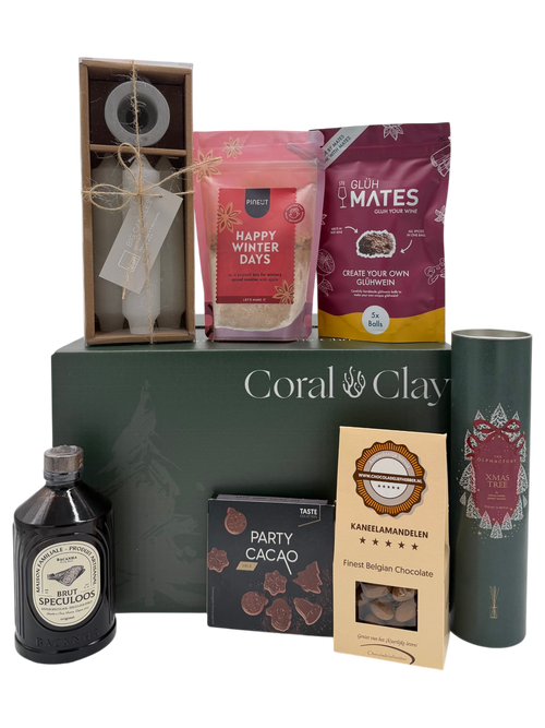 Coral & Clay Happy Santa Christmas gift box with premium festive products on a white background