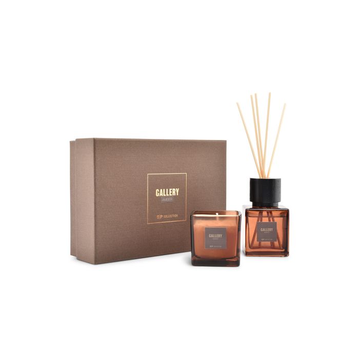 S|P Collection Gallery Amber Candle & Diffuser Gift Set — product and packaging