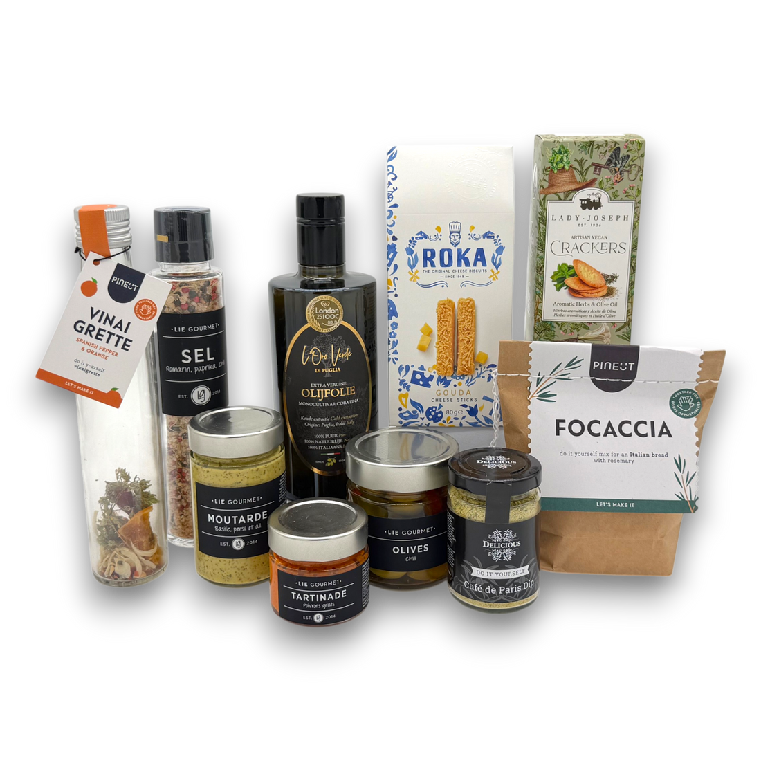 Grand Gourmet Gift Box with olive oil, focaccia and aperitivo bites by Coral & Clay