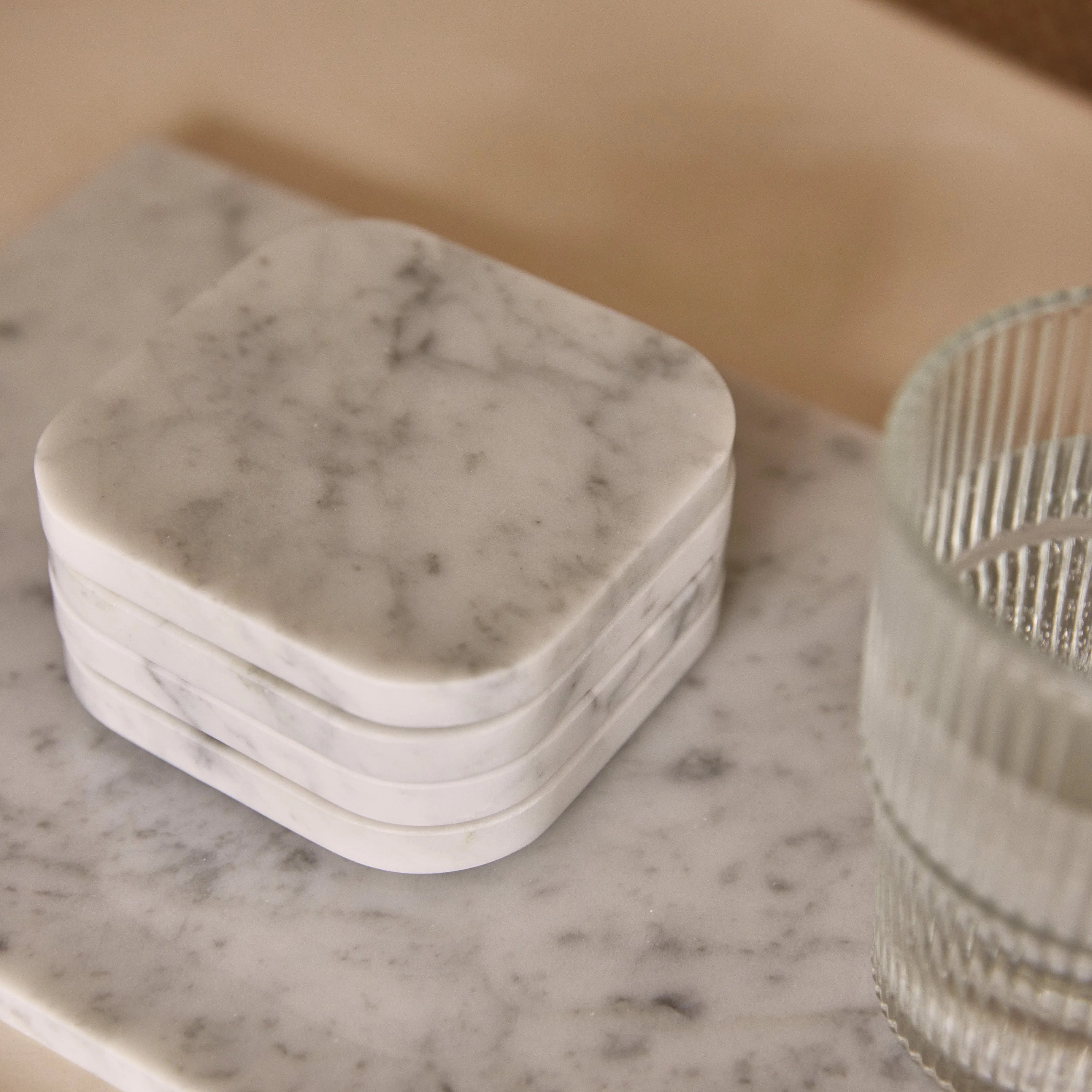 MOOISA Marble Coasters – White (Set of 4)