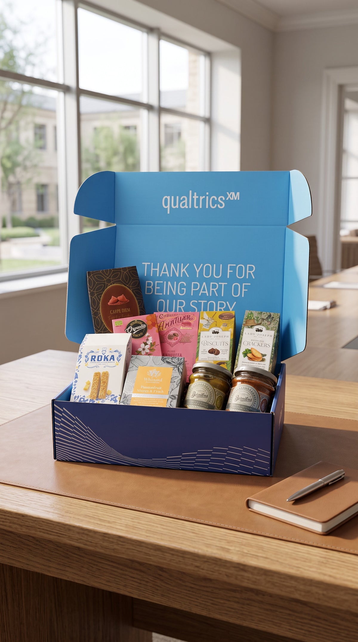 Zakelijke cadeaubox voor het Qualtrics-project