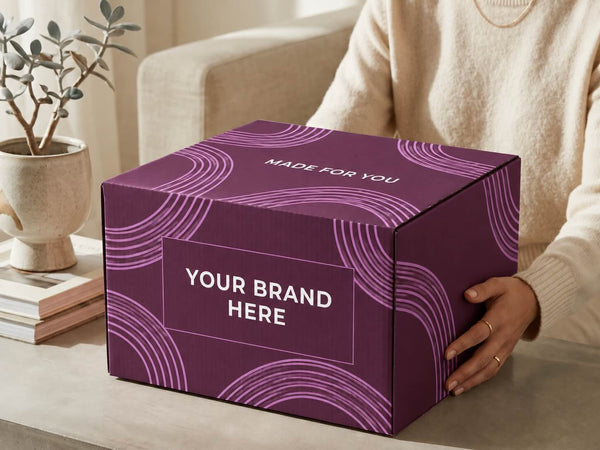 Large Grand gift box in purple with custom logo placement and a Made for You message