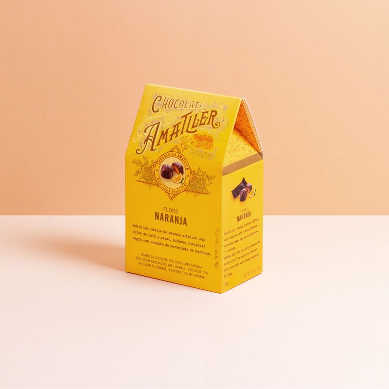 Amatller orange flower pralines — dark chocolate and orange filling