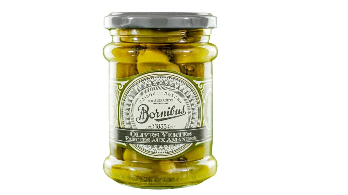 Bornibus Almond-Stuffed Green Olives — 270g product packaging