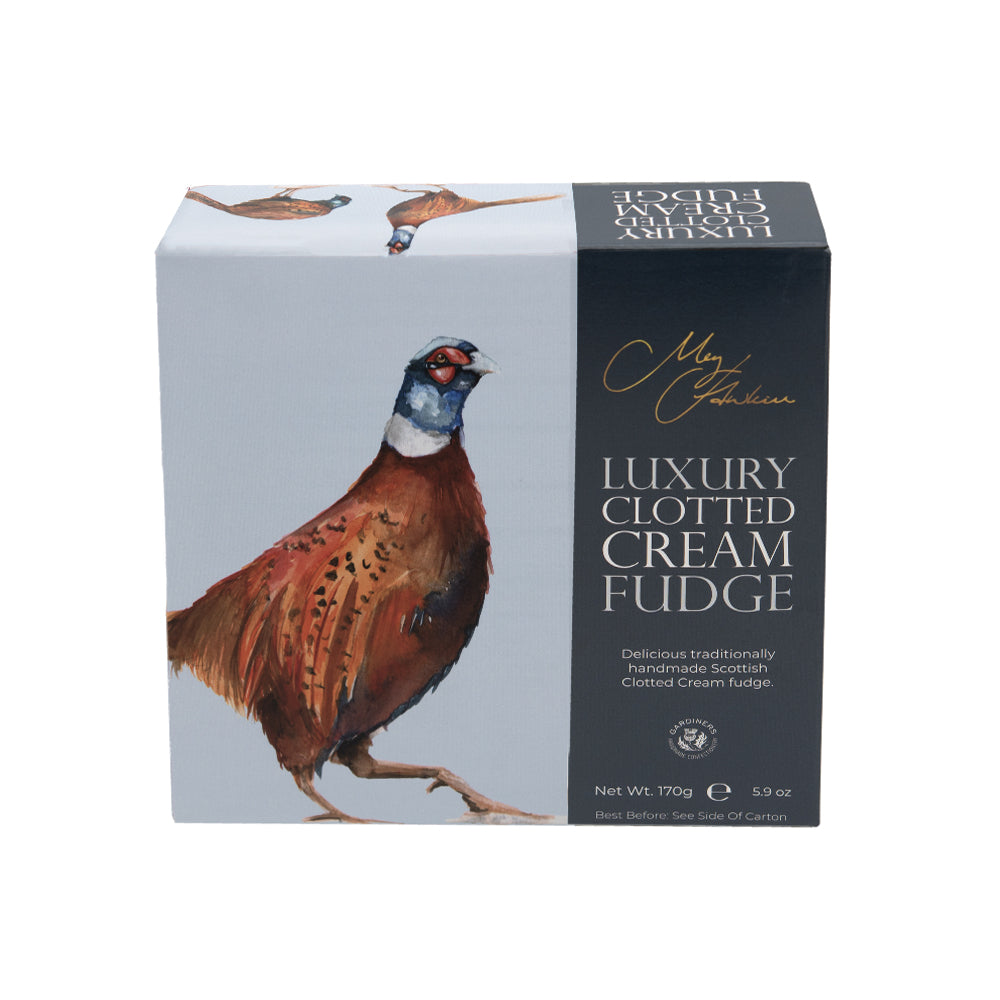 Gardiners of Scotland Luxury Clotted Cream Fudge 170 g carton with pheasant artwork.