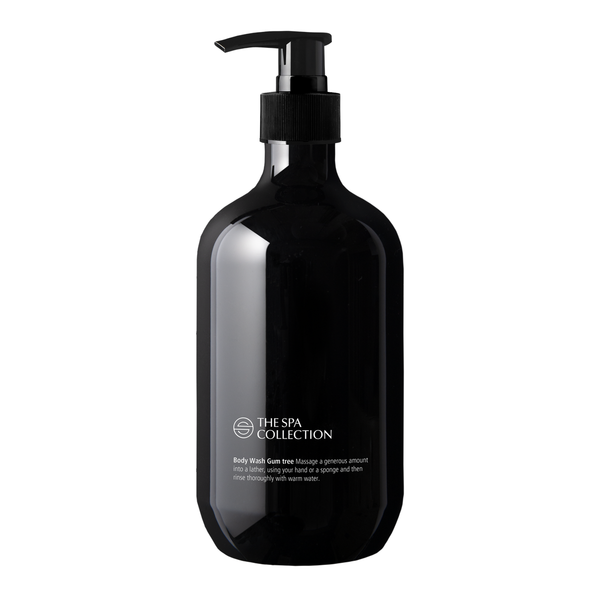 The Spa Collection Gum Tree shower gel in a black 475 ml pump bottle